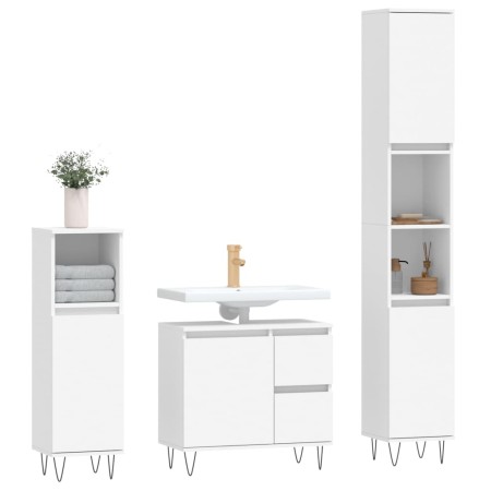 Set Mobili da Bagno 3 pz Bianco in Legno Multistrato