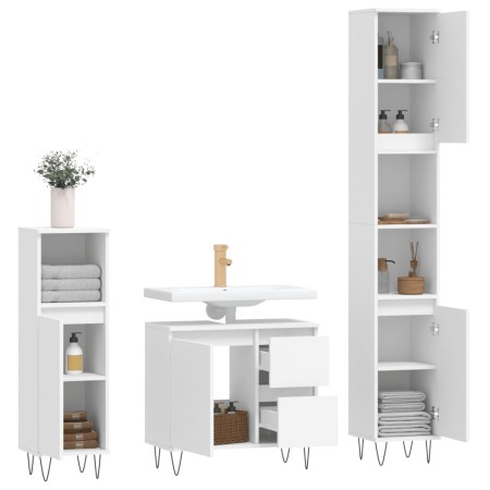 Set Mobili da Bagno 3 pz Bianco in Legno Multistrato