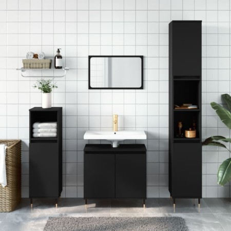 Set Mobili da Bagno 3 pz Nero in Legno Multistrato