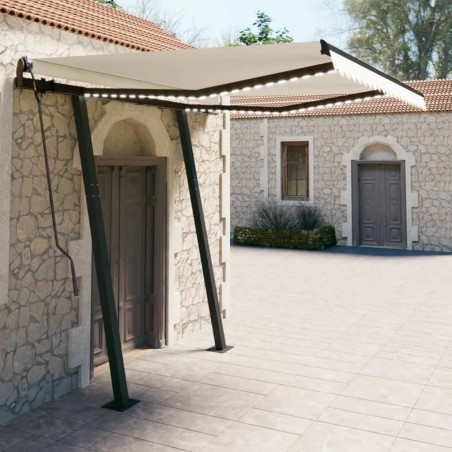 Tenda da Sole Retrattile Manuale con LED 3x2,5 m Crema