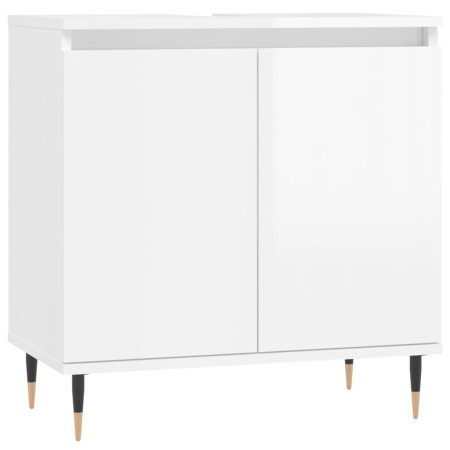 Set Mobili da Bagno 3 pz Bianco Lucido in Legno Multistrato