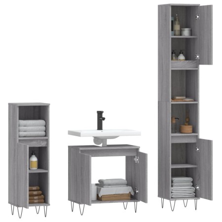 Set Mobili da Bagno 3 pz Grigio Sonoma in Legno Multistrato