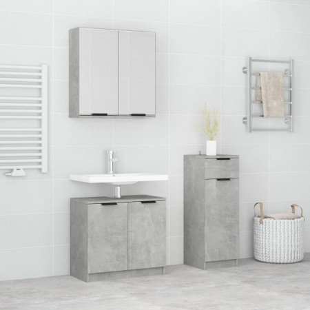 Set di Mobili da Bagno 3 pz Grigio Cemento in Legno Multistrato