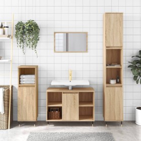 Set Mobili da Bagno 3 pz Rovere Sonoma in Legno Multistrato