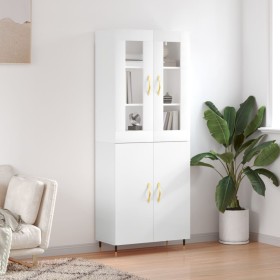 Credenza Bianco Lucido 69,5x34x180 cm in Legno Multistrato