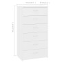 Credenza con 6 Cassetti Bianca 50x34x96 cm in Legno Multistrato