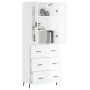 Credenza Bianco Lucido 69,5x34x180 cm in Legno Multistrato