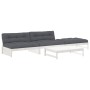 Set Divani da Giardino 4pz con Cuscini in Legno Massello Bianco