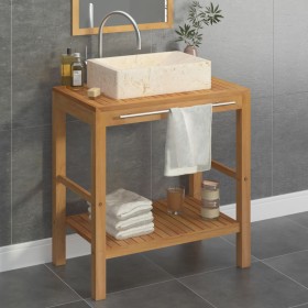 Armadietto da Bagno in Legno di Teak con Lavabo in Marmo Crema