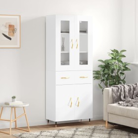 Credenza Bianco Lucido 69,5x34x180 cm in Legno Multistrato