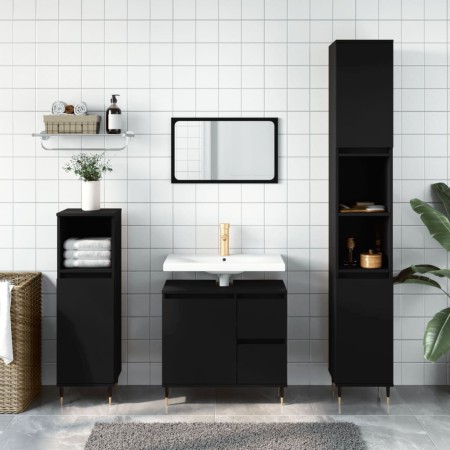 Set Mobili da Bagno 3 pz Nero in Legno Multistrato