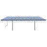 Tenda da Sole Retrattile Automatica con Pali 6x3 m Blu e Bianca