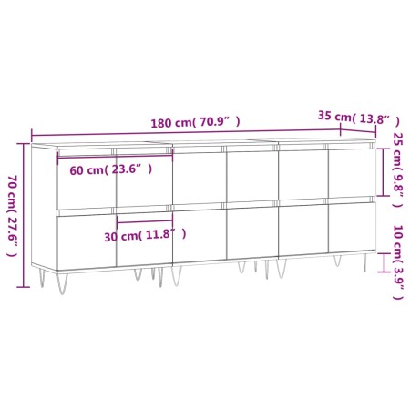 Credenze 3 pz Rovere Sonoma in Legno Multistrato