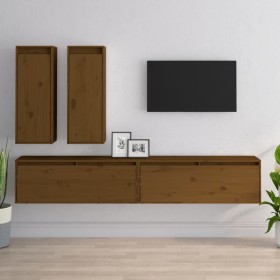 Mobili Porta TV 4 pz Miele in Legno Massello di Pino