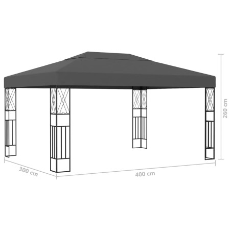 Gazebo con Stringa di Luci LED 3x4 m in Tessuto Antracite