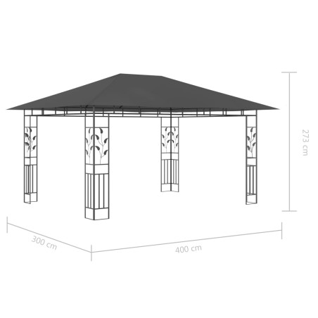 Gazebo con Zanzariera e Luci LED 4x3x2,73 m Antracite