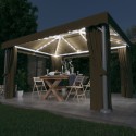 Gazebo con Tende e Stringa di Luci LED 4x3 m Grigio Talpa