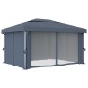 Gazebo con Tende e Stringa di Luci LED 4x3 m Antracite