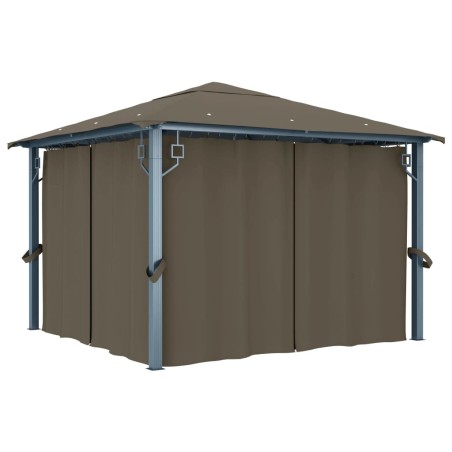 Gazebo con Tende e Luci LED 300x300 cm Grigio Talpa Alluminio