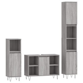 Set Mobili da Bagno 3 pz Grigio Sonoma in Legno Multistrato