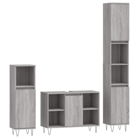 Set Mobili da Bagno 3 pz Grigio Sonoma in Legno Multistrato