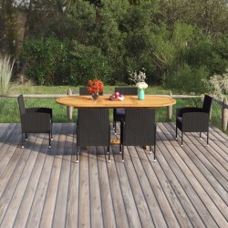 Set da Pranzo da Giardino 7 pz in Polyrattan Nero