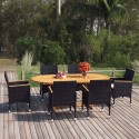 Set Mobili da Pranzo per Giardino 7 pz in Polyrattan Nero