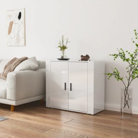 Credenza Bianco Lucido 80x33x70 cm in Legno Multistrato