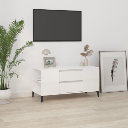 Mobile Porta TV Bianco Lucido 102x44,5x50 cm Legno Multistrato