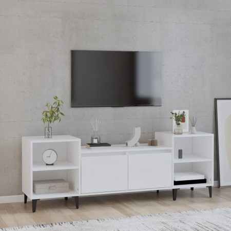 Mobile Porta TV Bianco Lucido 160x35x55 cm in Legno Multistrato