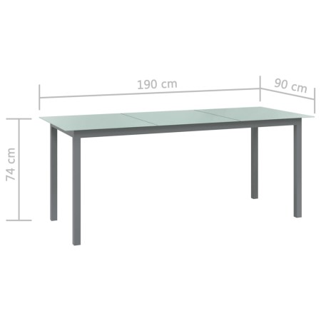 Tavolo da Giardino Grigio Chiaro 190x90x74cm Alluminio e Vetro