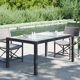 Tavolo Giardino 150x90x75 cm Vetro Temperato e Polyrattan Nero