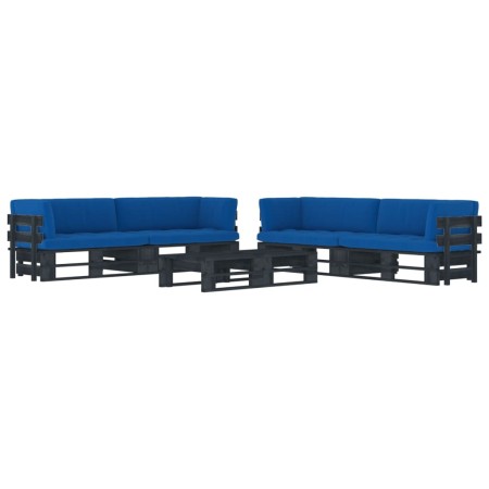 Set Divani in Pallet con Cuscini 6 pz in Pino Impregnato Nero