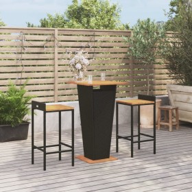 Set Bar Giardino 3 pz Nero Polyrattan e Legno Massello Acacia