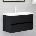 Mobile con Lavabo Integrato Nero in Legno Multistrato