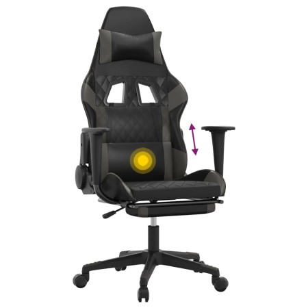 Sedia da Gaming Massaggio Poggiapiedi Nero e Grigio Similpelle