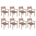 Sedie da Giardino Impilabili 8 pz con Cuscini Massello di Teak