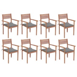 Sedie da Giardino Impilabili 8 pz con Cuscini Massello di Teak