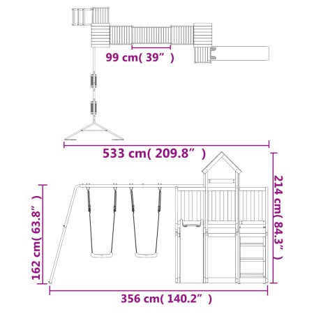 Set da Gioco da Esterno in Legno Massello di Pino