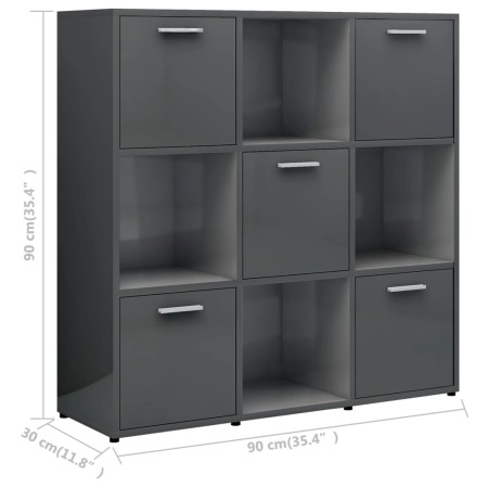 Libreria Grigio Lucido 90x30x90 cm in Legno Multistrato