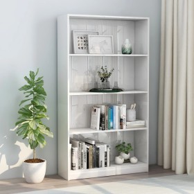 Libreria 4 Ripiani Bianco Lucido 80x24x142 cm Legno Multistrato