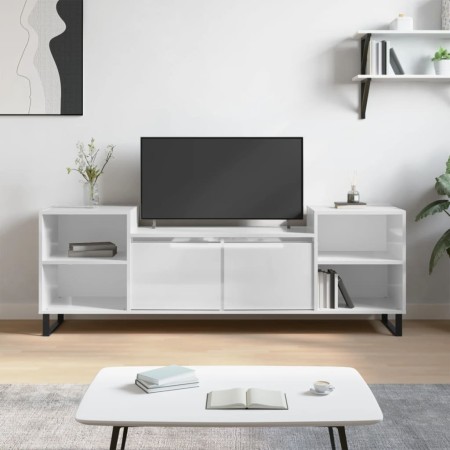 Mobile Porta TV Bianco Lucido 160x35x55 cm in Legno Multistrato