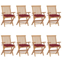 Sedie Giardino con Cuscini Rosso Vino 8 pz Legno Massello Teak