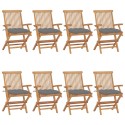 Sedie da Giardino con Cuscini Grigi 8pz Legno Massello di Teak
