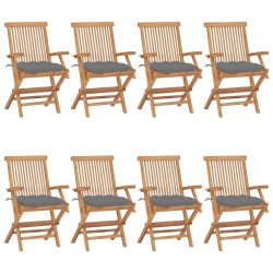 Sedie da Giardino con Cuscini Grigi 8pz Legno Massello di Teak