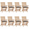 Sedie da Giardino con Cuscini Grigi 8pz Legno Massello di Teak