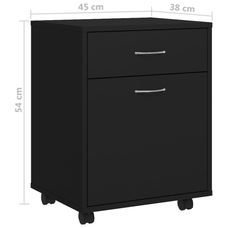 Mobiletto con Rotelle Nero 45x38x54cm in Legno Multistrato