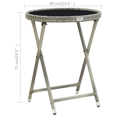 Tavolino da Caffè Grigio 60 cm in Polyrattan e Vetro Temperato