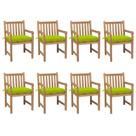 Sedie Giardino 8 pz con Cuscini Verde Brillante Massello Teak