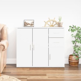 Credenza Bianco Lucido 91x29,5x75 cm in Legno Multistrato